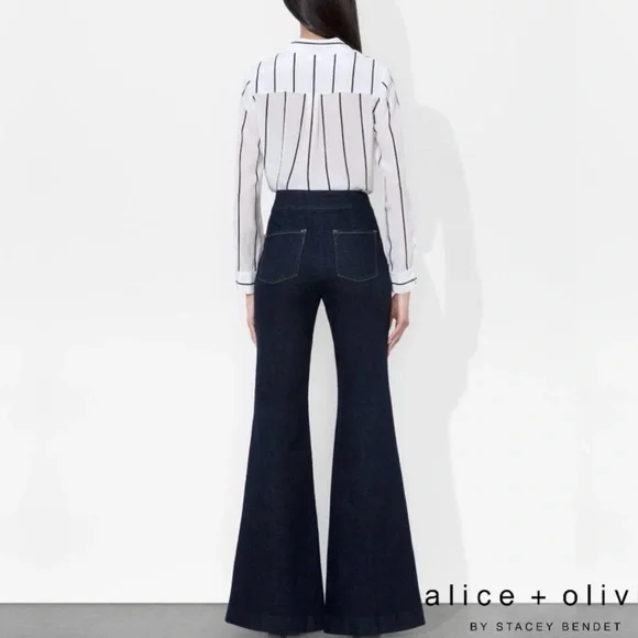 Alice + Olivia Navy Flare Jeans - Picture 2 of 5